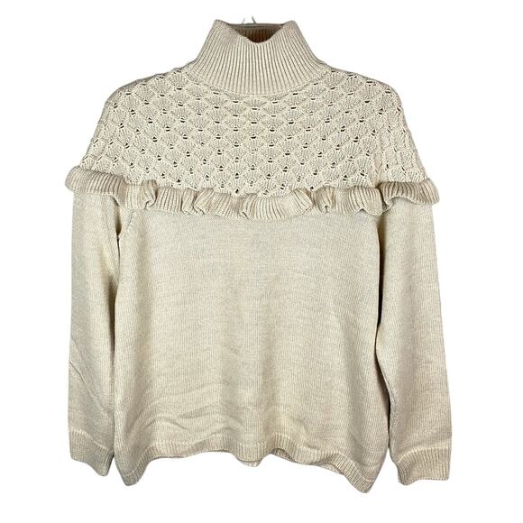 Mother of Pearl Turtleneck Knit Sweater | Cream Color | Wool Blend | Size Medium - Picture 1 of 6